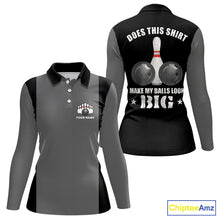 Load image into Gallery viewer, Funny Bowling shirts for Women Custom vintage grey and black Does this shirt make my balls look big NQS9267