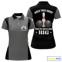 Load image into Gallery viewer, Funny Bowling shirts for Women Custom vintage grey and black Does this shirt make my balls look big NQS9267