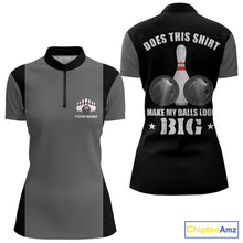 Load image into Gallery viewer, Funny Bowling shirts for Women Custom vintage grey and black Does this shirt make my balls look big NQS9267