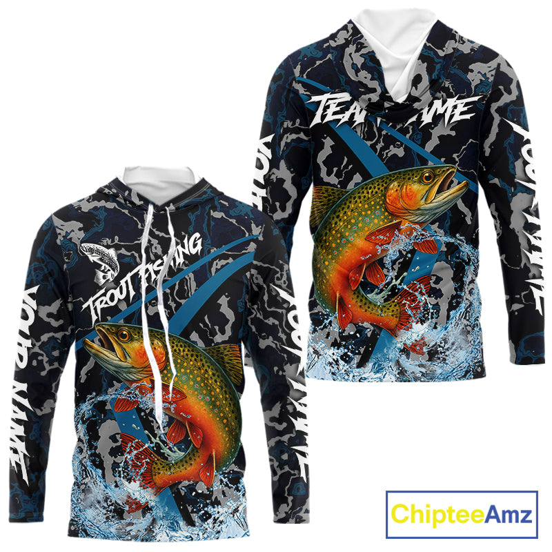 Custom Brook Trout Fishing Camo Long Sleeve Fishing Shirts, Personalized Trout Fishing Team Jerseys NQS11331
