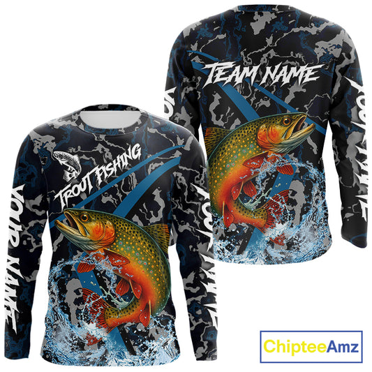 Custom Brook Trout Fishing Camo Long Sleeve Fishing Shirts, Personalized Trout Fishing Team Jerseys NQS11331