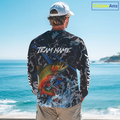 Custom Brook Trout Fishing Camo Long Sleeve Fishing Shirts, Personalized Trout Fishing Team Jerseys NQS11331