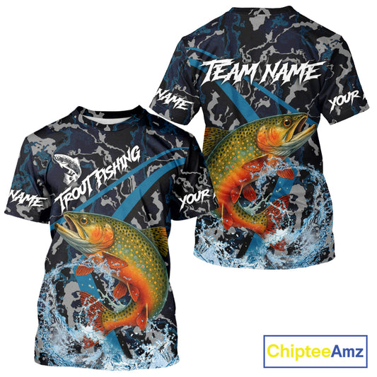 Custom Brook Trout Fishing Camo Long Sleeve Fishing Shirts, Personalized Trout Fishing Team Jerseys NQS11331