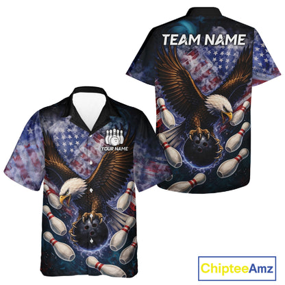 Smoke American Flag Eagle Bowling Hawaiian shirt Custom patriotic Eagle bowling uniforms Team Jersey NQS11540