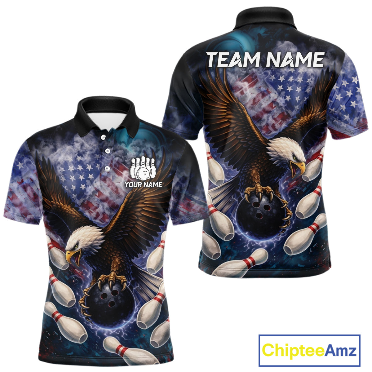 Smoke American Flag Eagle Bowling shirts For Men Custom patriotic Eagle bowling uniforms Team Jerseys NQS11540