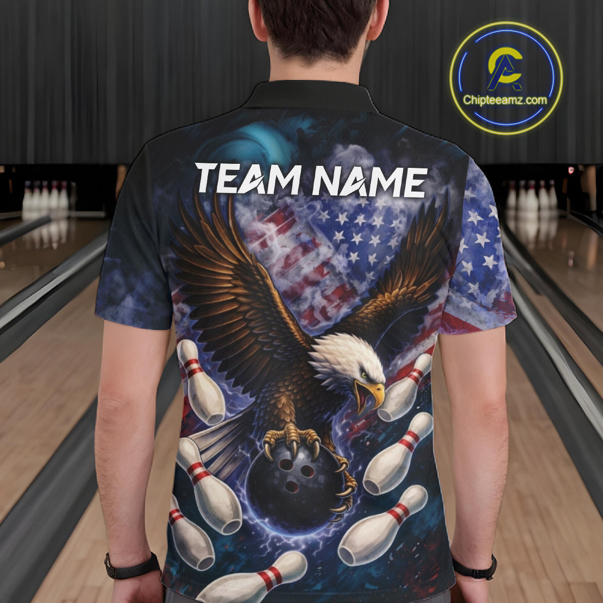 Smoke American Flag Eagle Bowling shirts For Men Custom patriotic Eagle bowling uniforms Team Jerseys NQS11540