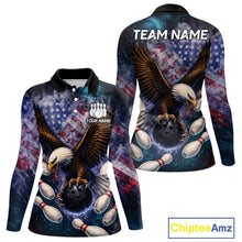Load image into Gallery viewer, Smoke American Flag Eagle Bowling shirt For Women Custom patriotic Eagle bowling uniforms Team Jersey NQS11540