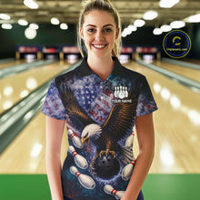 Load image into Gallery viewer, Smoke American Flag Eagle Bowling shirt For Women Custom patriotic Eagle bowling uniforms Team Jersey NQS11540