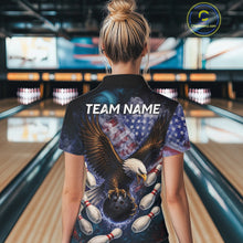 Load image into Gallery viewer, Smoke American Flag Eagle Bowling shirt For Women Custom patriotic Eagle bowling uniforms Team Jersey NQS11540