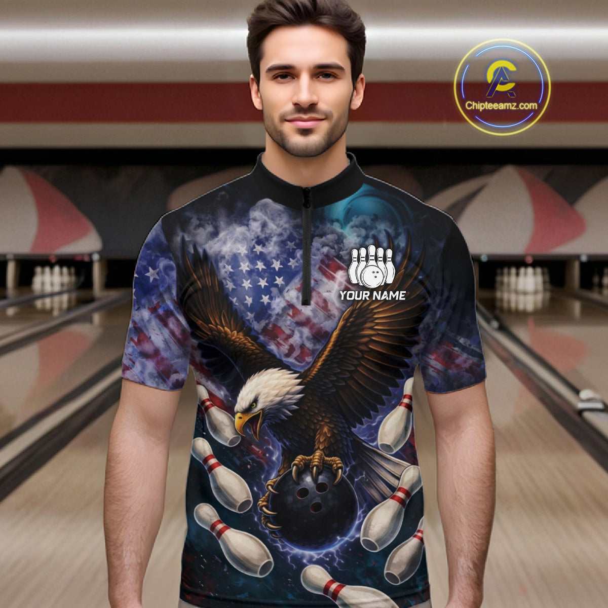 Smoke American Flag Eagle Bowling shirts For Men Custom patriotic Eagle bowling uniforms Team Jerseys NQS11540