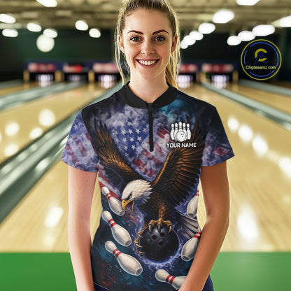 Smoke American Flag Eagle Bowling shirt For Women Custom patriotic Eagle bowling uniforms Team Jersey NQS11540