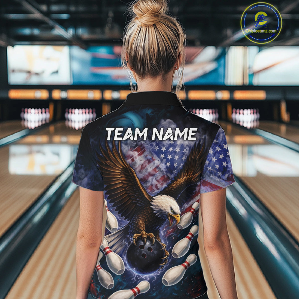 Smoke American Flag Eagle Bowling shirt For Women Custom patriotic Eagle bowling uniforms Team Jersey NQS11540