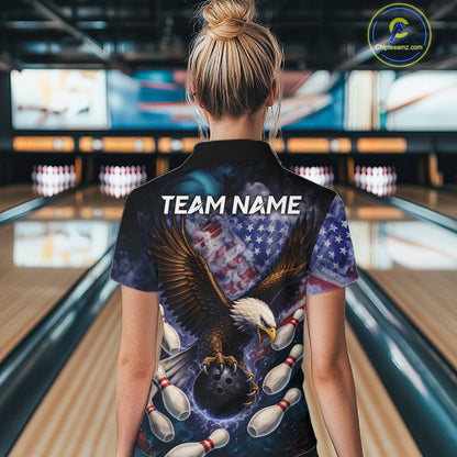 Smoke American Flag Eagle Bowling shirt For Women Custom patriotic Eagle bowling uniforms Team Jersey NQS11540