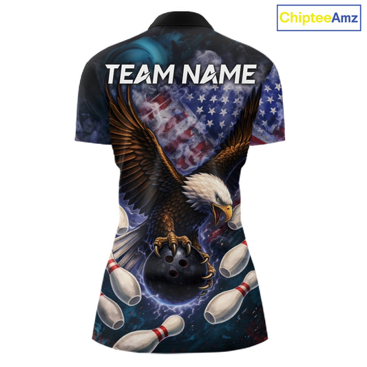Smoke American Flag Eagle Bowling shirt For Women Custom patriotic Eagle bowling uniforms Team Jersey NQS11540