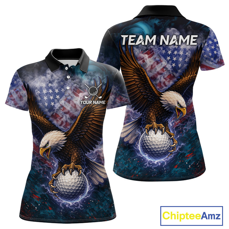 Smoke American Flag Eagle Women golf polo shirt Custom patriotic golf outfit ladies, unique golf gift NQS11541
