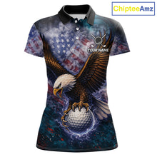Load image into Gallery viewer, Smoke American Flag Eagle Women golf polo shirt Custom patriotic golf outfit ladies, unique golf gift NQS11541