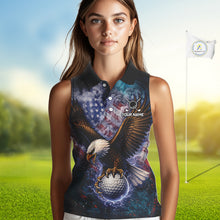 Load image into Gallery viewer, Smoke American Flag Eagle Womens sleeveless golf polo shirt Custom patriotic golf outfit ladies NQS11541