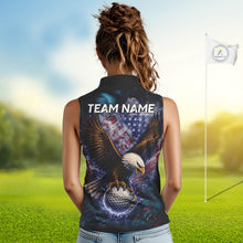 Load image into Gallery viewer, Smoke American Flag Eagle Womens sleeveless golf polo shirt Custom patriotic golf outfit ladies NQS11541