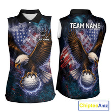 Load image into Gallery viewer, Smoke American Flag Eagle Womens sleeveless golf polo shirt Custom patriotic golf outfit ladies NQS11541