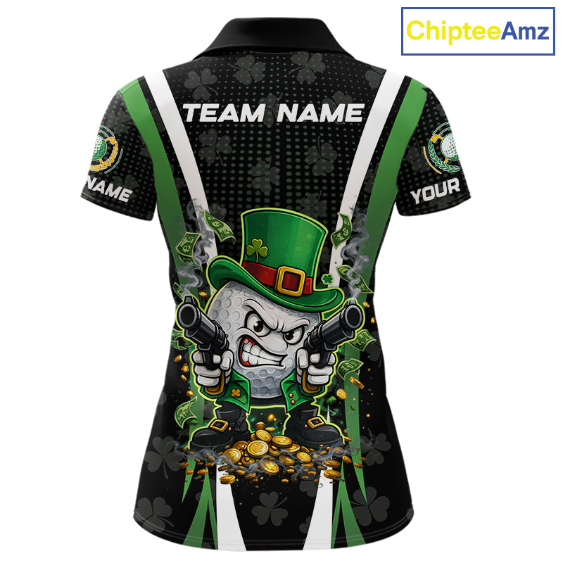 Funny St Patrick cowboy golf ball gunner black green Women golf polo shirts Custom ladies golf outfit NQS11542