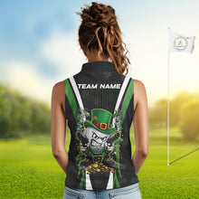 Load image into Gallery viewer, Funny St Patrick cowboy golf ball gunner Womens sleeveless golf polo shirt Custom ladies golf outfit NQS11542
