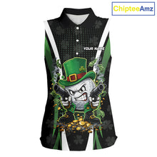 Load image into Gallery viewer, Funny St Patrick cowboy golf ball gunner Womens sleeveless golf polo shirt Custom ladies golf outfit NQS11542