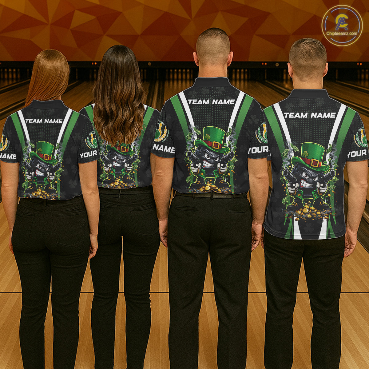 Funny St Patrick cowboy gunner Bowling Polo, 1/4 zip shirts For Women Custom Team Bowling Jerseys NQS11543