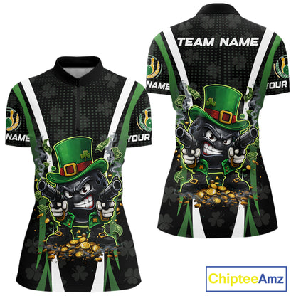 Funny St Patrick cowboy gunner Bowling Polo, 1/4 zip shirts For Women Custom Team Bowling Jerseys NQS11543
