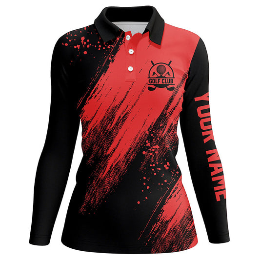 Black and red Womens golf polo shirt custom name golfing gifts, ladies golf tops NQS7346