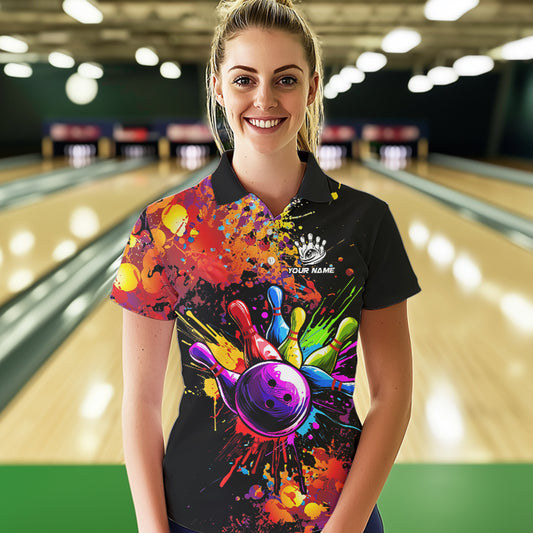 Colorful bowling jerseys Bowling Polo, 1/4 Zip Shirt for Women Custom Bowling Team shirts for bowlers NQS9770