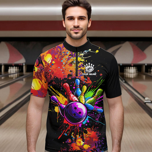 Colorful bowling jerseys Bowling Polo, 1/4 Zip Shirt for Men Custom Bowling Team shirts for bowlers NQS9770