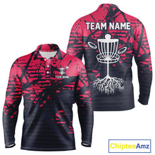 Load image into Gallery viewer, Pink and navy Camo Mens Disc golf polo shirts Custom team disc golf apparel NQS10020