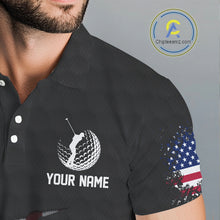 Load image into Gallery viewer, Personalized American Flag Men golf polo shirts, Custom Patriotic Golf Team Shirts For men | Black NQS10178