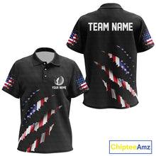Load image into Gallery viewer, Personalized American Flag Kid golf polo shirt, Custom Patriotic Golf Team Shirts For Kid | Black NQS10178