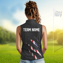Load image into Gallery viewer, Personalized American Flag Women sleeveless polo shirt, Patriotic Golf Team Shirts For Ladies | Black NQS10178