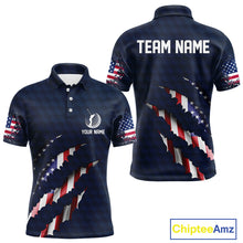 Load image into Gallery viewer, Personalized American Flag Men golf polo shirt, Custom Patriotic Golf Team Shirts For men | Navy Blue NQS10179