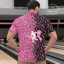 Load image into Gallery viewer, Pink glitter ribbon black Bowling Shirts For Men Custom Breast cancer bowling shirts gift for bowlers NQS10180