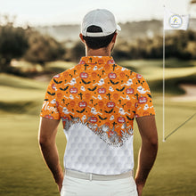 Load image into Gallery viewer, Personalized funny orange Halloween pattern mens golf polo shirts best mens golf wears NQS10314