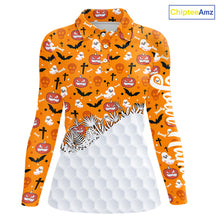 Load image into Gallery viewer, Personalized funny orange Halloween pattern Women golf polo shirts best ladies golf wears NQS10314