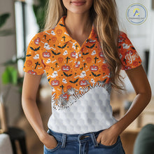 Load image into Gallery viewer, Personalized funny orange Halloween pattern Women golf polo shirts best ladies golf wears NQS10314