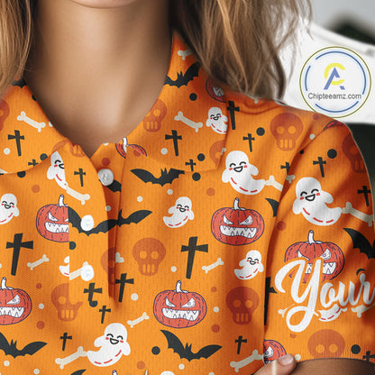 Personalized funny orange Halloween pattern Women golf polo shirts best ladies golf wears NQS10314
