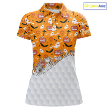 Load image into Gallery viewer, Personalized funny orange Halloween pattern Women golf polo shirts best ladies golf wears NQS10314
