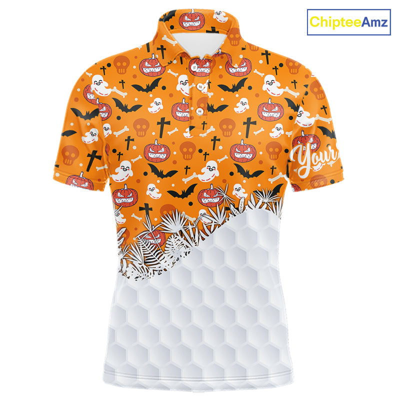 Personalized funny orange Halloween pattern mens golf polo shirts best mens golf wears NQS10314