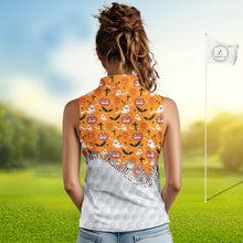 Load image into Gallery viewer, Personalized funny orange Halloween pattern Women sleeveless golf polo shirts best ladies golf wears NQS10314