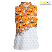Load image into Gallery viewer, Personalized funny orange Halloween pattern Women sleeveless golf polo shirts best ladies golf wears NQS10314