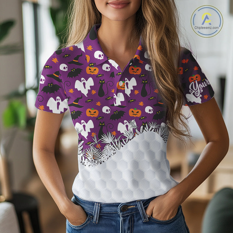 Personalized funny purple Halloween pattern Women golf polo shirts best ladies golf wears NQS10315