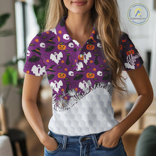 Load image into Gallery viewer, Personalized funny purple Halloween pattern Women golf polo shirts best ladies golf wears NQS10315