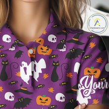 Load image into Gallery viewer, Personalized funny purple Halloween pattern Women golf polo shirts best ladies golf wears NQS10315