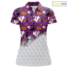 Load image into Gallery viewer, Personalized funny purple Halloween pattern Women golf polo shirts best ladies golf wears NQS10315