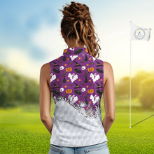 Load image into Gallery viewer, Personalized funny purple Halloween pattern Women sleeveless golf polo shirts best ladies golf wears NQS10315